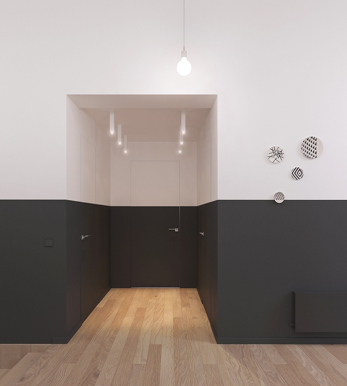 Porta verniciata in bianco e nero - interno appartamento stile nordico